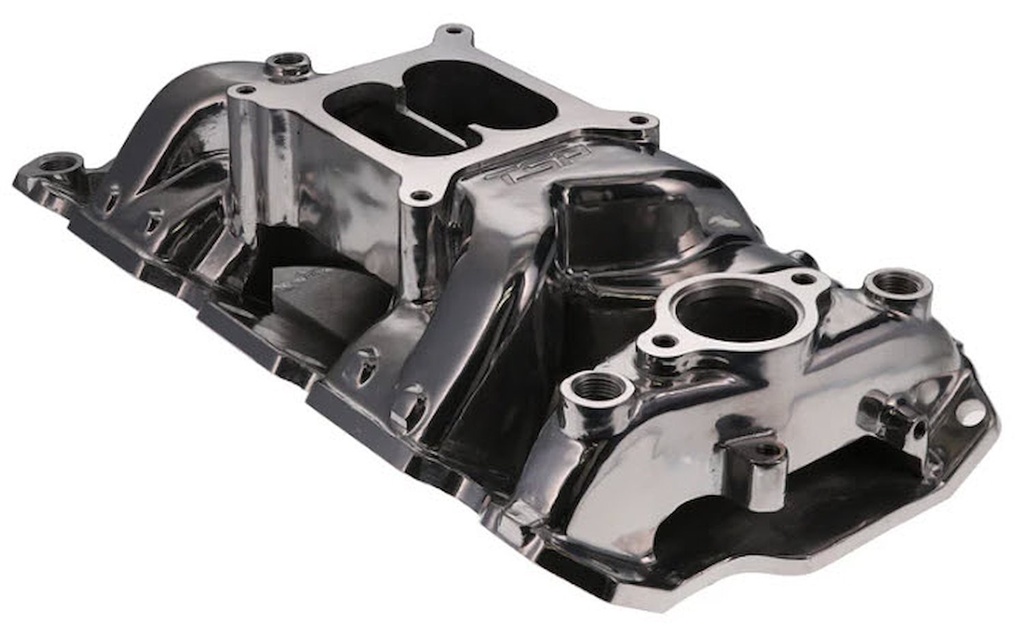 Top Street Performance 82025: 82025 Aluminum Dual Plane Air Gap Intake for Small Block Chevy [Polished]