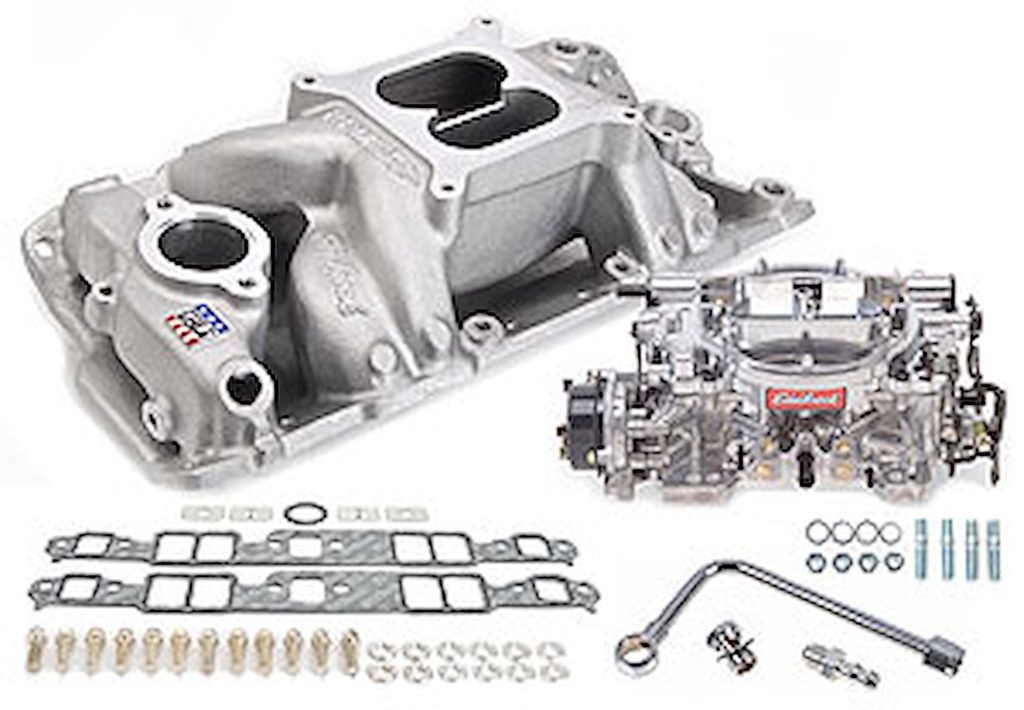 Edelbrock 2004: Single-Quad RPM Air-Gap Manifold and Carburetor Kit for Small Block Chevy 1955-1986