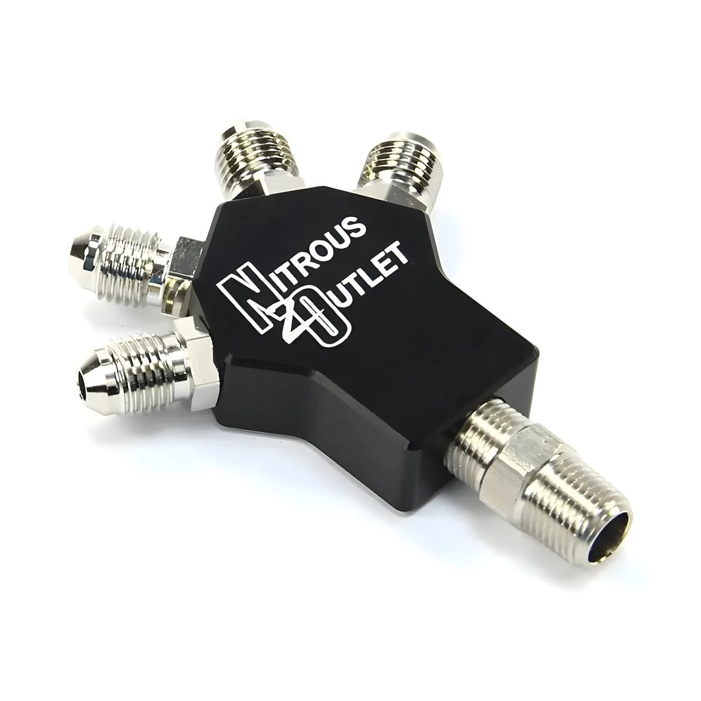 Nitrous Outlet 50-01725: 50-01725 Powersports 1 In 4 Out Distribution Block w/Fittings, 1/8 in. NPT Male Inlet, 3AN Male Outlets