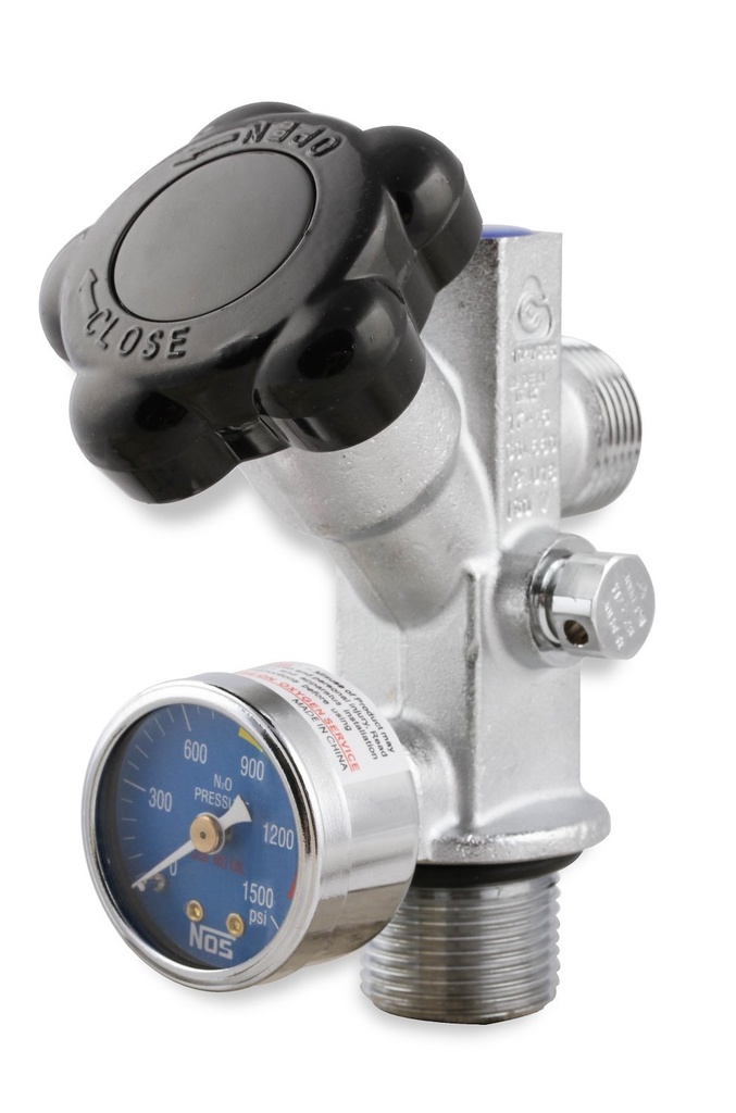 NOS 16137NOS: Super Hi-Flo Nitrous Bottle Valve with Blue Face Gauge for 5 lb. and Larger NOS Bottles
