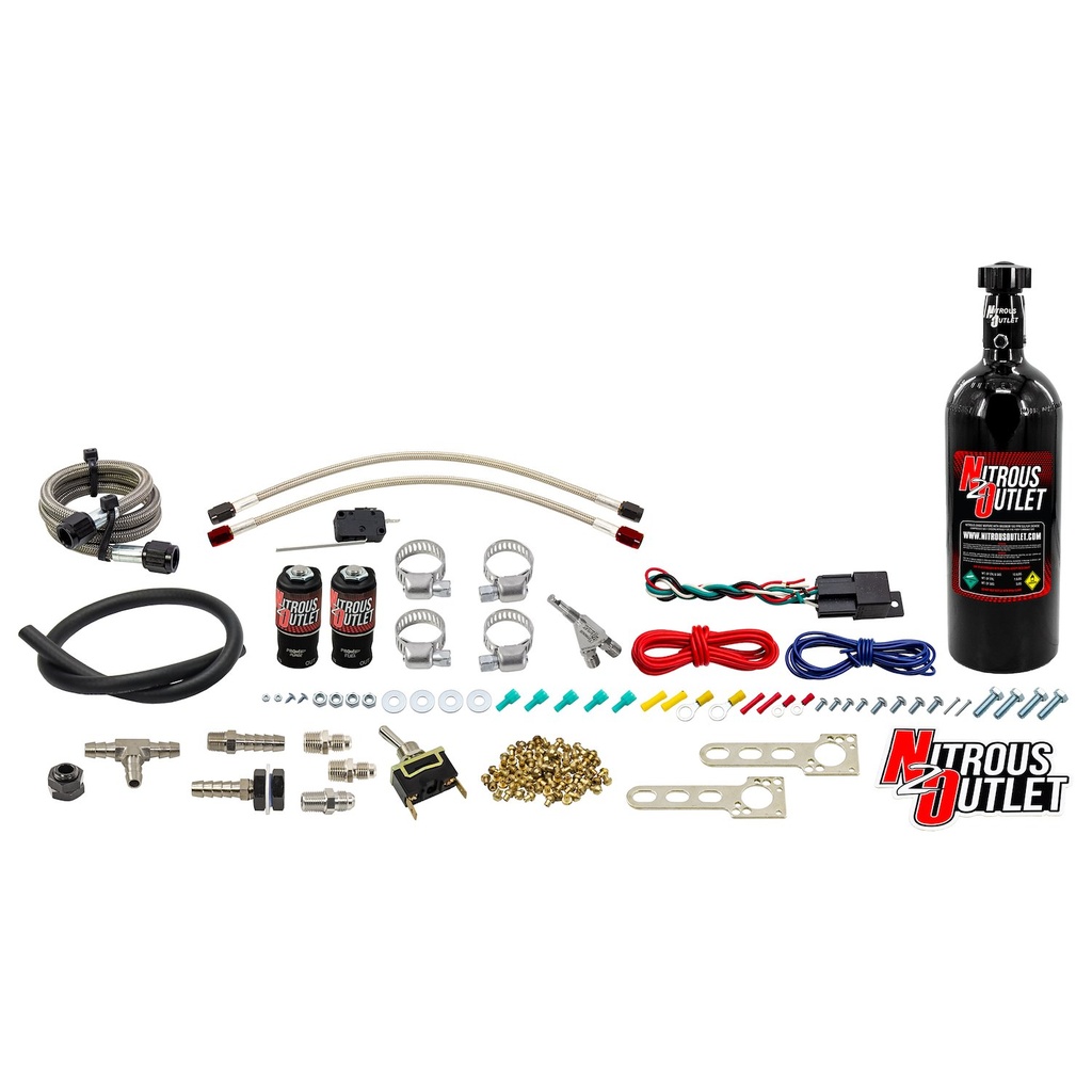 Nitrous Outlet 50-10012-5: 50-10012-5 Powersports Single-Cyl Wet Nozzle System, Stainless 90-Degree Nozzle, Gas, 6 psi, 1015202530 HP, 5LB Bottle