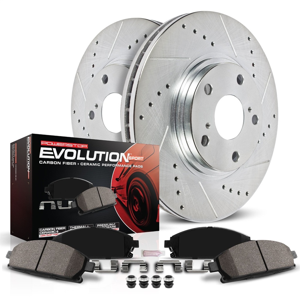 Power Stop K6374: High Performance Brake Upgrade Kit Cross-Drilled and Slotted Rotors Z23 Evolution Sport High Carbon