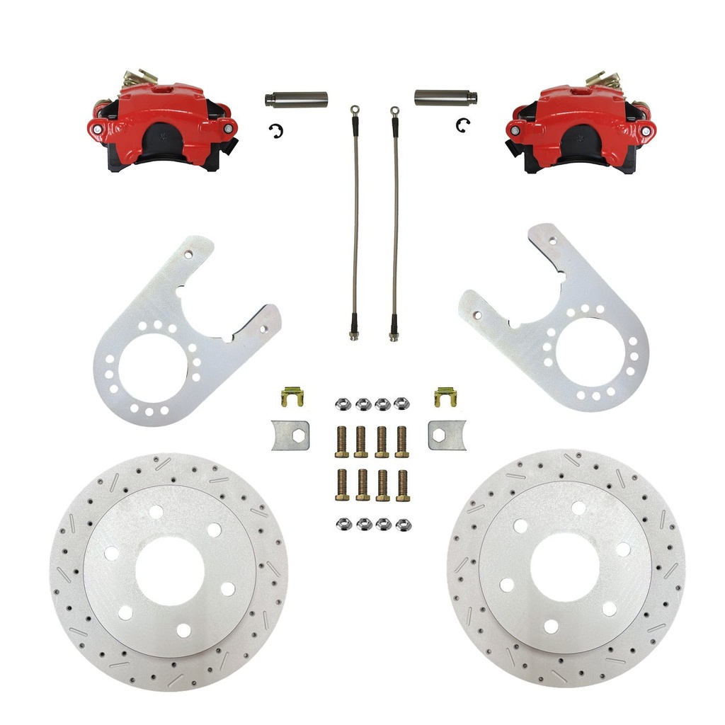 Leed Brakes RRC6005X: RRC6005X Brake Conversion Kit, Rear Disc Brake Kit w/Drilled Rotors & Red Powder Coated Calipers