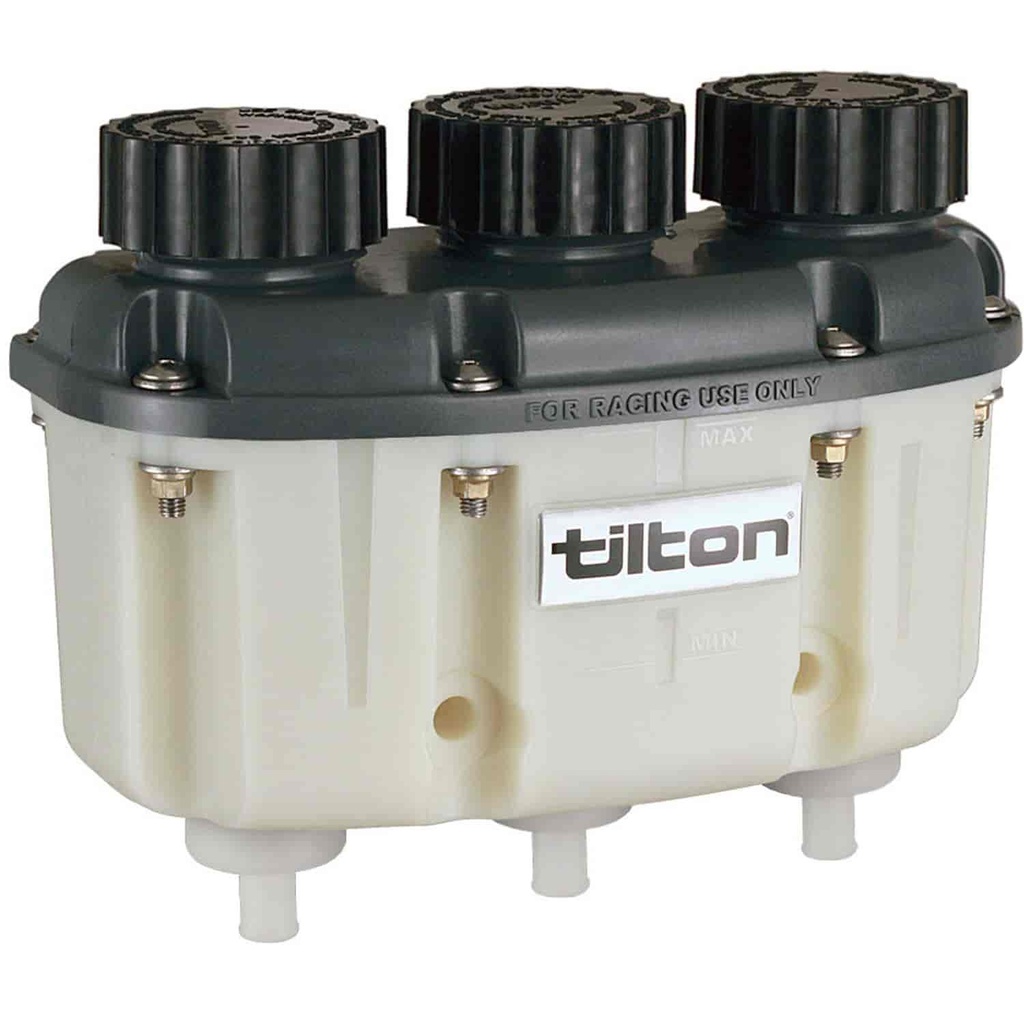 Tilton 72-576: Three Chamber Plastic Reservoir Push-on Fittings