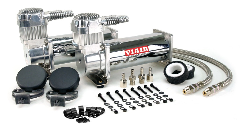 Viair 44432: 444C Dual Performance Air Compressor Value Pack Stainless Steel Braided Leader Hoses with Inline Check Valve