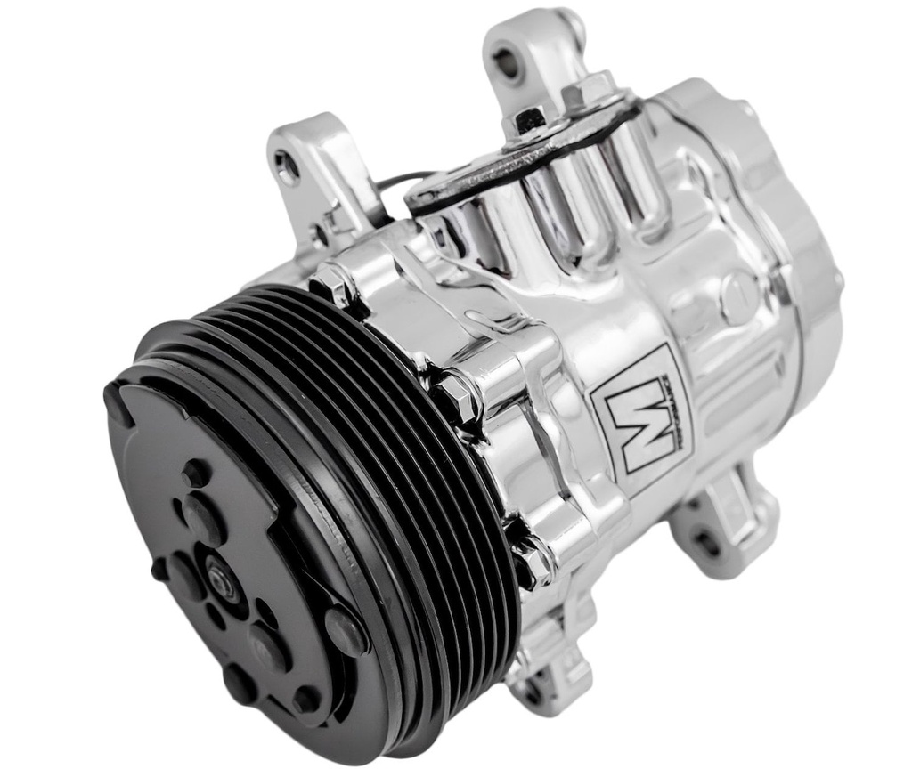 March Performance P2412-06: P2412-06 Ultra Series Sanden 7176/SD-7 Air Conditioning Compressor, Chrome Finish, Aluminum, 6-Groove Serpentine Clutch, R-134A