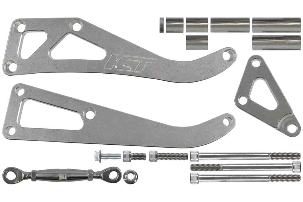 ICT Billet 551742: Billet Power Steering and Alternator Bracket Kit for Small Block Chevy with Long Water Pump