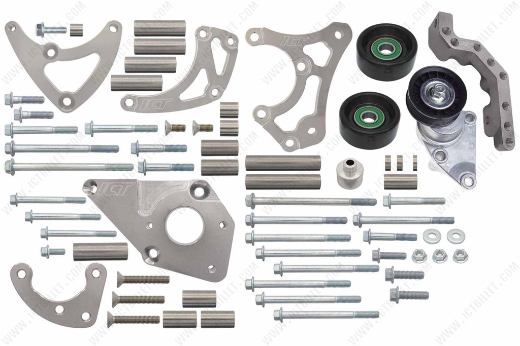 ICT Billet 551569LS0-3: LS Alternator Relocation and LS1 Power Steering Pump Bracket Kit