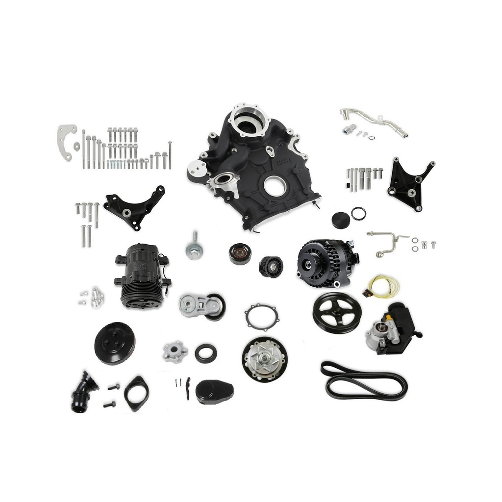 Holley 20-310BK: 20-310BK Ford 7.3L Godzilla High-Mount Complete Accessory Drive Kit [Black Finish]