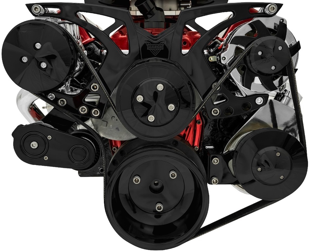 March Performance 21155-08: 21155-08 Small Block Chevy Black Style Track Serpentine Kit (AC/PS/ALT)
