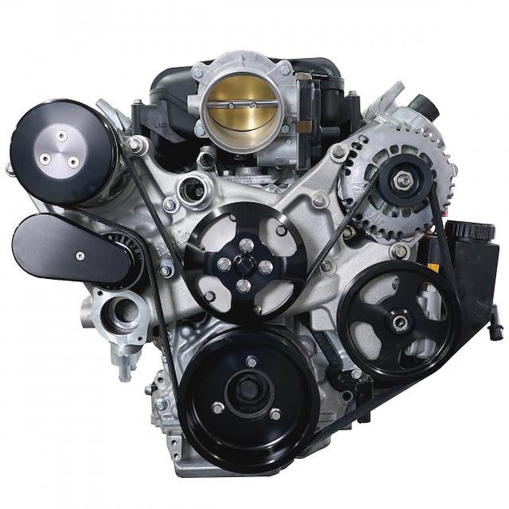 Vintage Air 175025: 175025 Front Runner Engine Accessory Drive System, GM LS, Wet-Sump, Black, with Power Steering