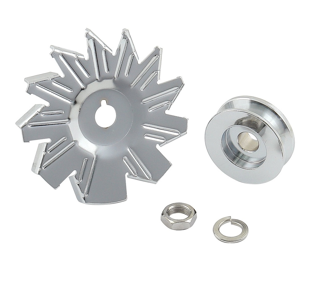 Mr Gasket 6808: Chrome Alternator Fan & Pulley Kit Stamped Steel Fan