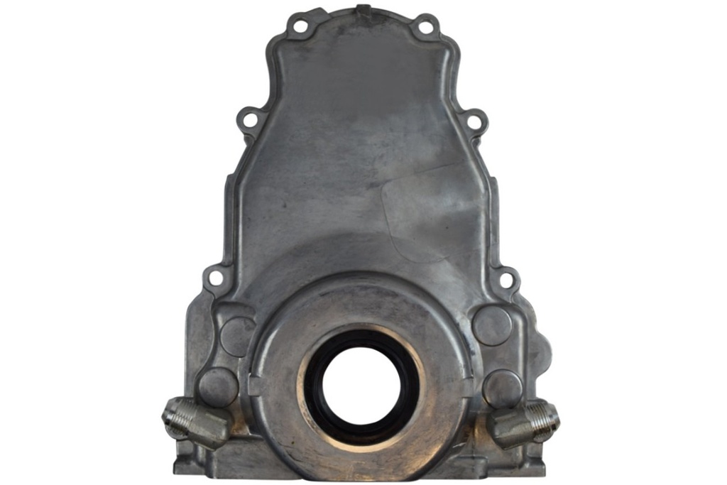 ICT Billet 551589: Front Timing Cover with Oil Drain Returns GM LS Gen-III, for Twin Turbo Application