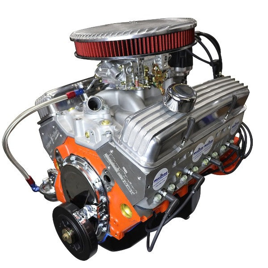 Blueprint Engines BP38318CTCV: BP38318CTCV GM Compatible Small Block Chevy Low Profile 383 ci. Base Dressed Carbureted Crate Engine [436 HP]