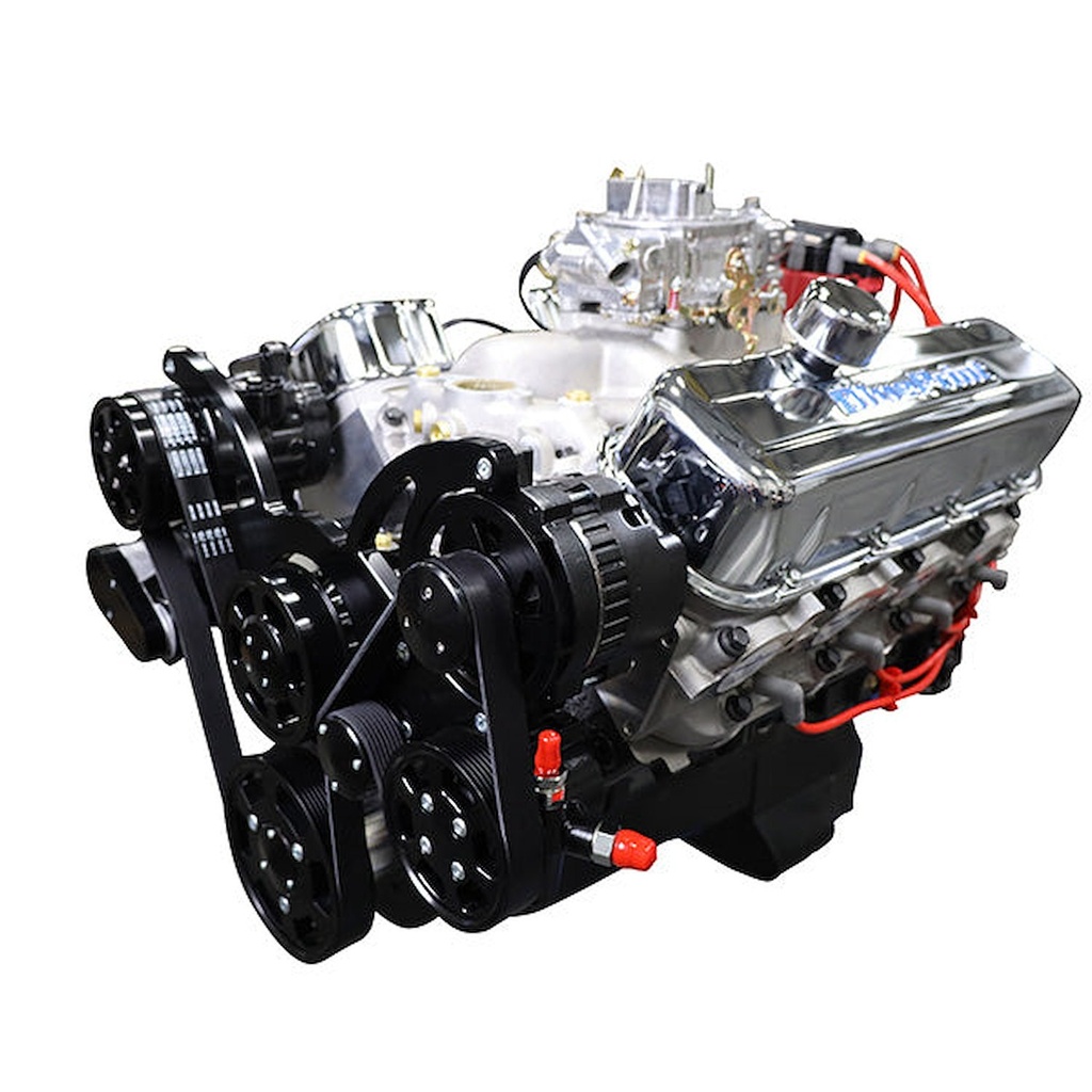 Blueprint Engines BP454CTCKB: BP454CTCKB GM Compatible Big Block Chevy 454 ci. Deluxe Dressed Carbureted Crate Engine w/Black Pulley Kit [460 HP]
