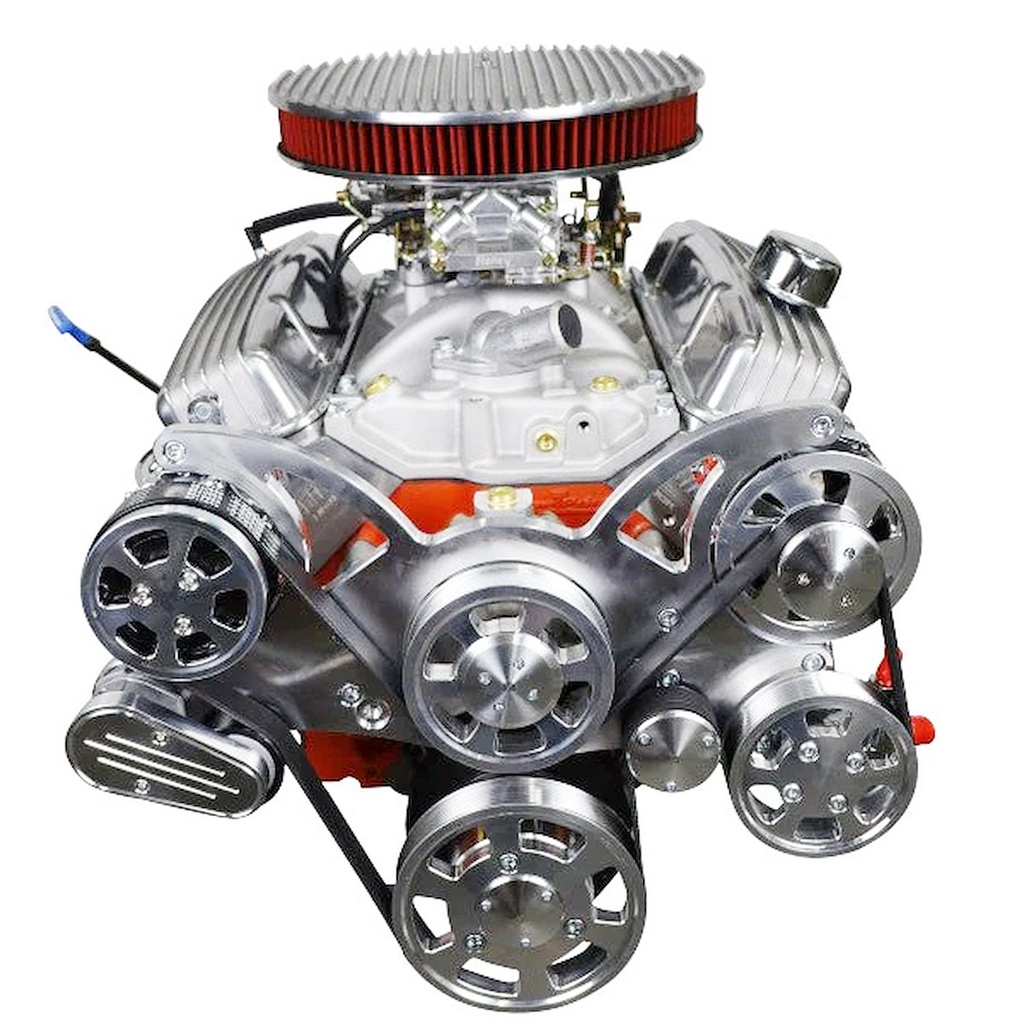 Blueprint Engines BP38318CTCKV: BP38318CTCKV GM Compatible Small Block Chevy Low Profile 383 ci. Deluxe Dressed Carbureted Engine w/Polished Pulley Kit [436 HP]