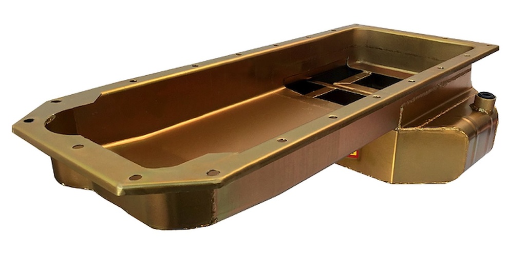 Milodon 31032: 31032 Pro-Touring Steel Oil Pan for Gen III Hellcat 6.2, Swap A/B/E-Body w/ Tubular K-Members [Gold Iridite]