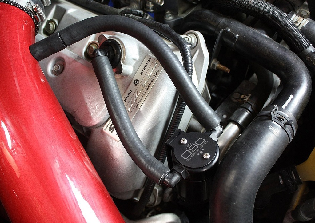 J&L 3018P-B: Oil Separator 3.0, Passenger Side, Black Anodized [1999-2004 Ford Mustang Cobra & 2003-2004 Ford Mustang Mach 1]