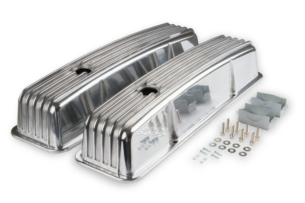 Mr Gasket 6855G: 6855G Cast Aluminum Finned Valve Covers for 1958-1986 Small Block Chevy 283-400 [Polished Finish]