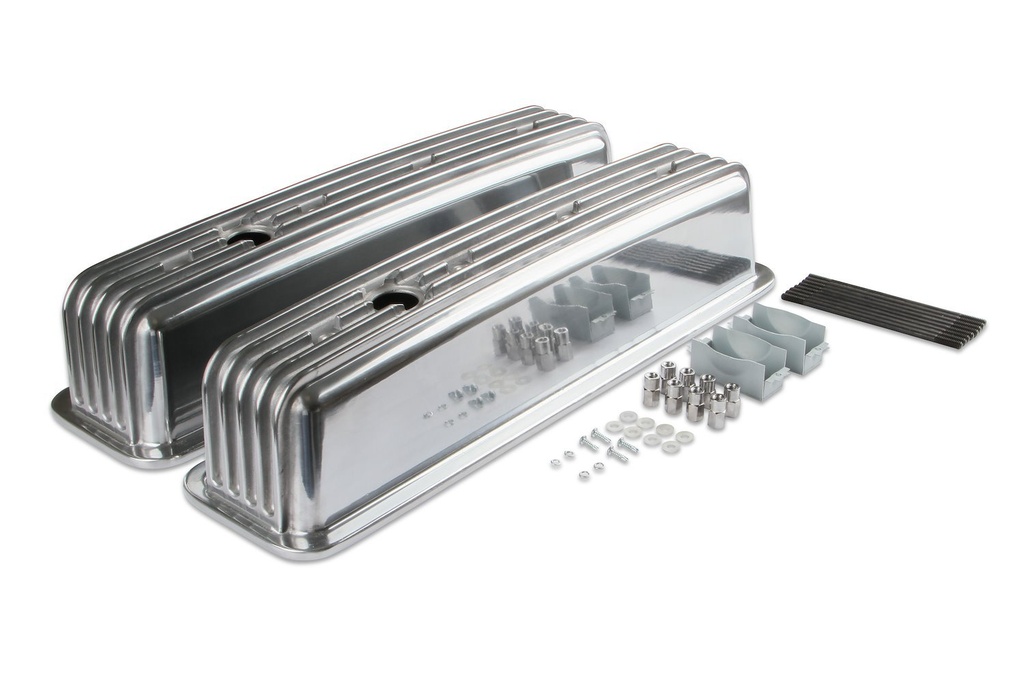 Mr Gasket 6856G: 6856G Cast Aluminum Ball Milled Center Bolt Valve Covers for 1987-1997 Small Block Chevy 305/350 ci [Polished Finish]