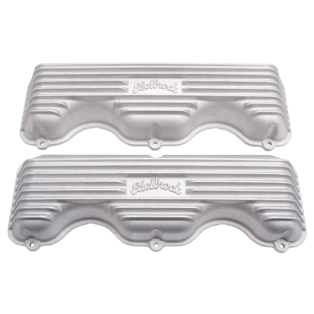 Edelbrock 41409: Classic Finned Valve Covers for Chevy W-Series 348/409 with Satin Finish