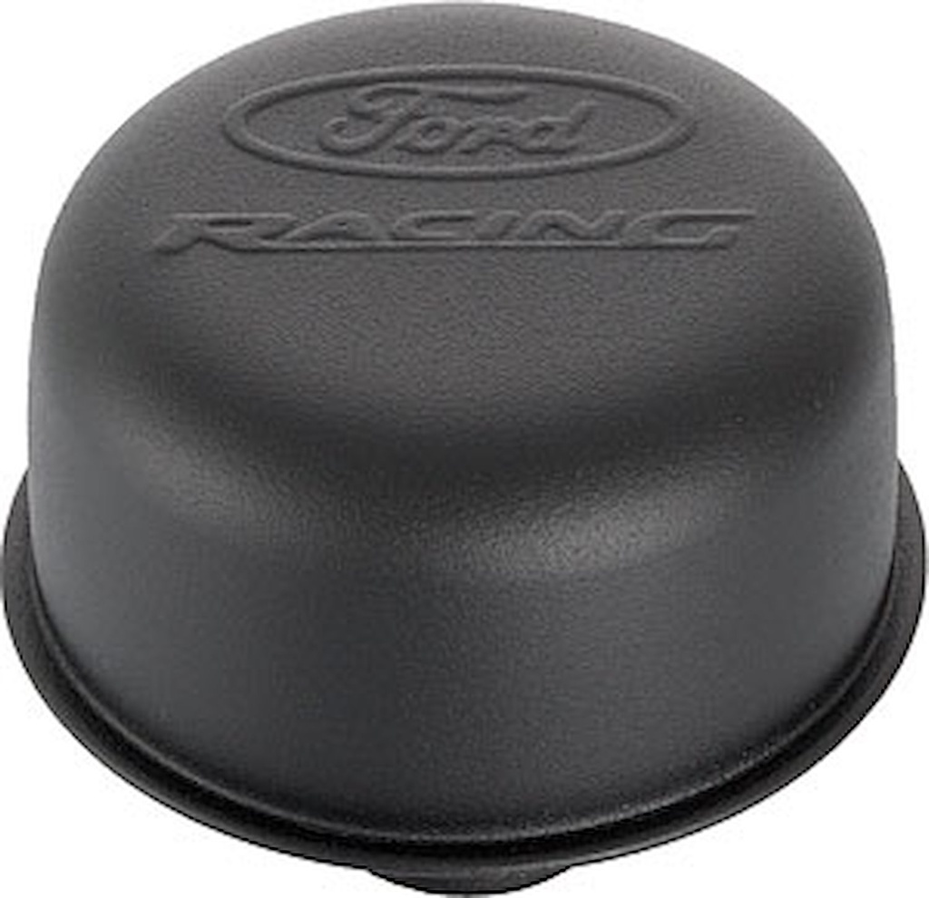 Ford Performance 302-216: Black Crinkle Push-In Valve Cover Air Breather Cap with Ford RACING Emblem