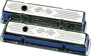 Billet Specialties 95127: Small Block Valve Covers - Short Checkered Flags