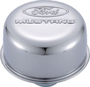 Ford Performance 302-220: Chrome Push-In Valve Cover Air Breather Cap with Ford MUSTANG Emblem