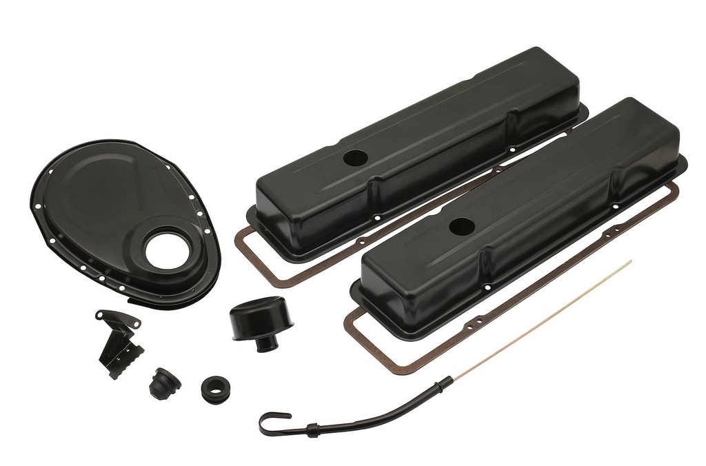 Mr Gasket 9834BP: Flat Black Engine Dress-Up Kit 1965-79 Small Block Chevy Includes: