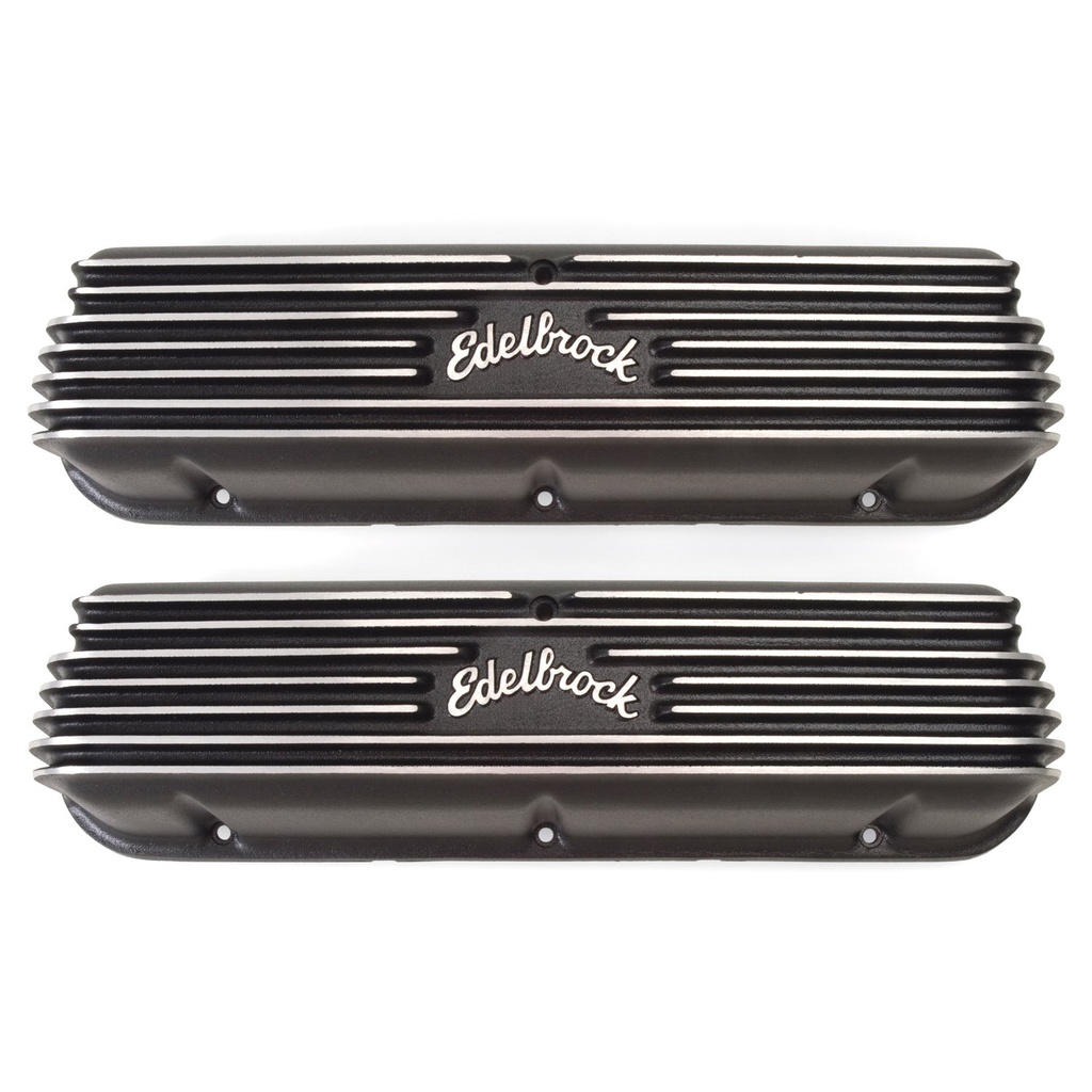 Edelbrock 41603: Classic Finned Valve Covers 1962-1995 Small Block Ford 221-351W with Black Powder Coated Finish