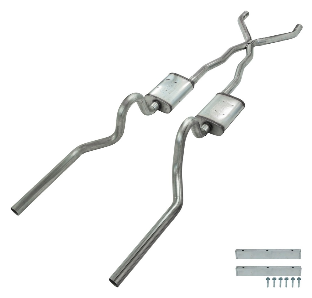Pypes Performance Exhaust SFM05T: Crossmember Back X-Pipe Exhaust System with Turbo Pro Mufflers for 1965-1970 Ford Mustang Convertible [2.500 in.]