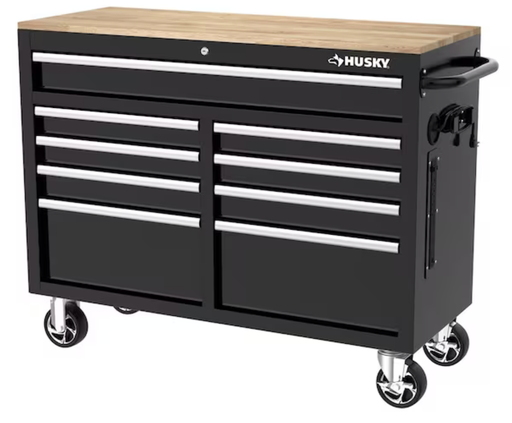 [HUS-469-K] Tool Storage 46 in. W x 18 in. D 9-Drawer Mobile Workbench Cabinet in Gloss Black