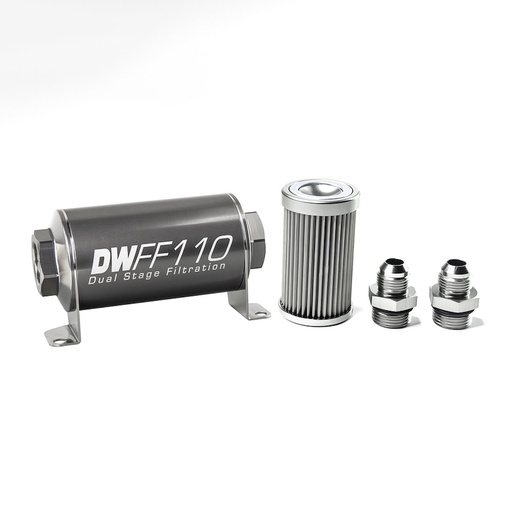 [DWK-803110010K8] DeatschWerks 803110010K8: 803110010K8 In-line fuel filter element and housing kit stainless steel 10 micron -8AN 110mm. Universal