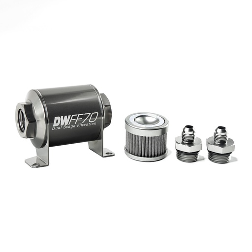 [DWK-803070010K6] DeatschWerks 803070010K6: 803070010K6 In-line fuel filter element and housing kit stainless steel 10 micron -6AN 70mm. Universal