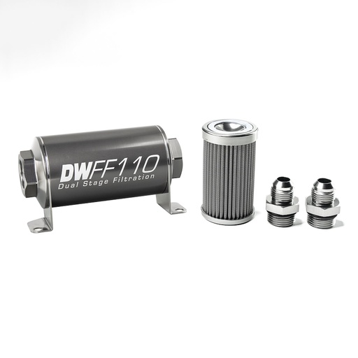 [DWK-803110100K8] DeatschWerks 803110100K8: 803110100K8 In-line fuel filter element and housing kit stainless steel 100 micron -8AN 110mm. Universal