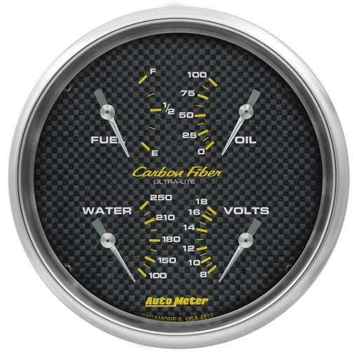 [ATM-4819] AutoMeter 5" QUAD GAUGE, 100 PSI/100-250 °F/8-18V/0-90 Ω, CARBON FIBER