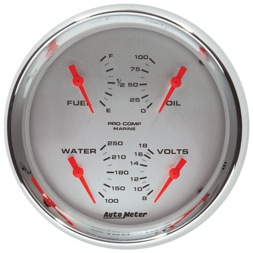 [ATM-200705-35] AutoMeter 5" QUAD GAUGE, 100 PSI/100-250 °F/8-18V/240-33 Ω, MARINE CHROME