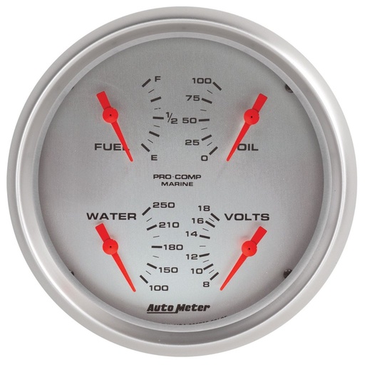 [ATM-200705-33] AutoMeter 5" QUAD GAUGE, 100 PSI/100-250 °F/8-18V/240-33 Ω, MARINE SILVER