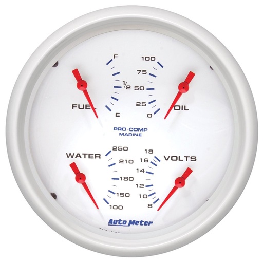 [ATM-200705] AutoMeter 5" QUAD GAUGE, 100 PSI/100-250 °F/8-18V/240-33 Ω, MARINE WHITE