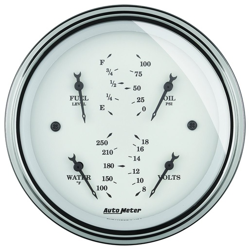 [ATM-1614] AutoMeter 3-3/8" QUAD GAUGE, 100 PSI/100-250 °F/8-18V/0-90 Ω, OLD-TYME WHITE