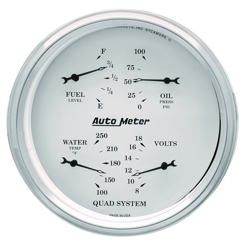 [ATM-1619] AutoMeter 5" QUAD GAUGE, 100 PSI/100-250 °F/8-18V/0-90 Ω, OLD-TYME WHITE