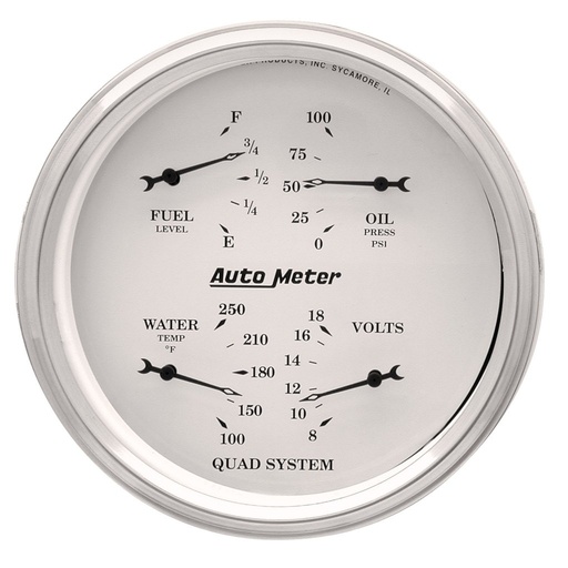 [ATM-1610] AutoMeter 5" QUAD GAUGE, 100 PSI/100-250 °F/8-18V/240-33 Ω, OLD-TYME WHITE