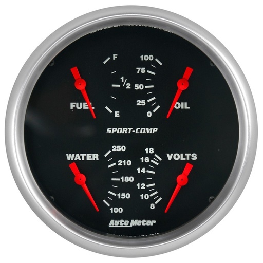 [ATM-3912] AutoMeter 5" QUAD GAUGE, 100 PSI/100-250 °F/8-18V/240-33 Ω, SPORT-COMP