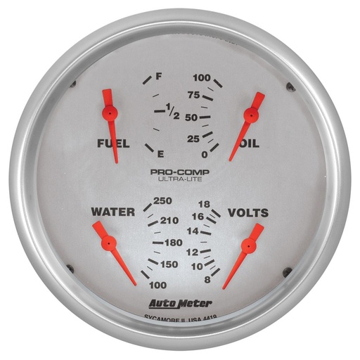 [ATM-4419] AutoMeter 5" QUAD GAUGE, 100 PSI/100-250 °F/8-18V/0-90 Ω, ULTRA-LITE