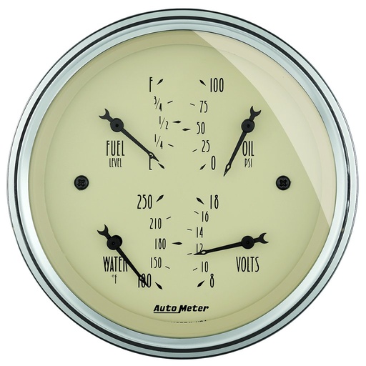[ATM-1814] AutoMeter 3-3/8" QUAD GAUGE, 100 PSI/100-250 °F/8-18V/0-90 Ω, ANTIQUE BEIGE