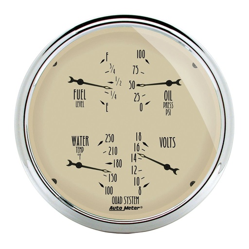 [ATM-1819] AutoMeter 5" QUAD GAUGE, 100 PSI/100-250 °F/8-18V/0-90 Ω, ANTIQUE BEIGE