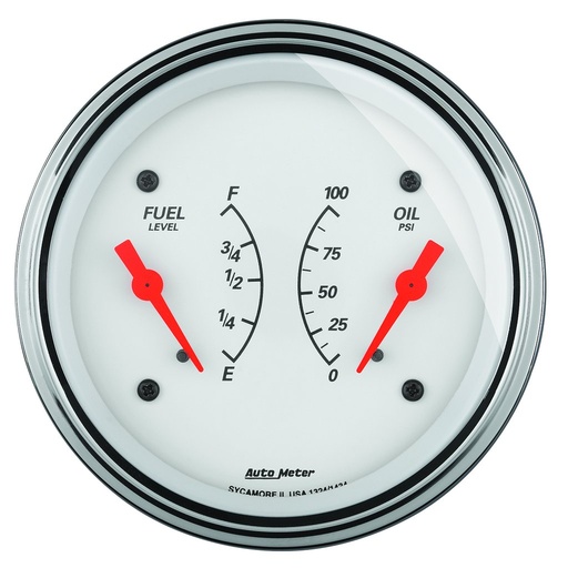 [ATM-1324] AutoMeter 3-3/8" DUAL GAUGE, 100 PSI/0-90 Ω, ARCTIC WHITE