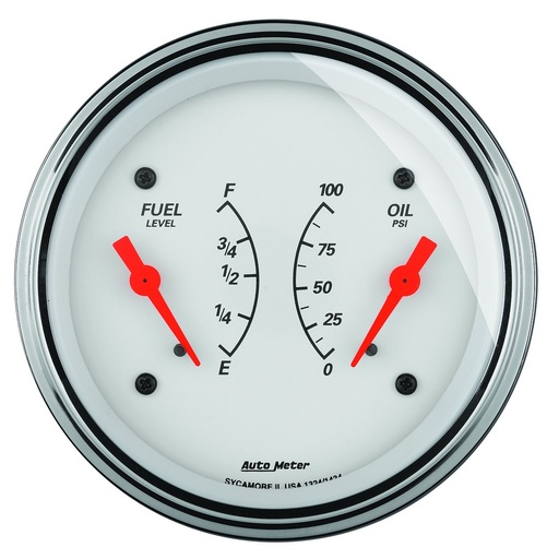 [ATM-1313] AutoMeter 3-3/8" DUAL GAUGE, 100 PSI/240-33 Ω, ARCTIC WHITE