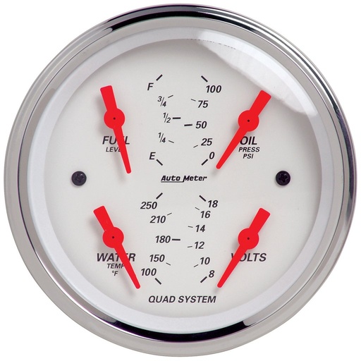 [ATM-1312] AutoMeter 3-3/8" QUAD GAUGE, 100 PSI/100-250 °F/8-18V/240-33 Ω, ARCTIC WHITE