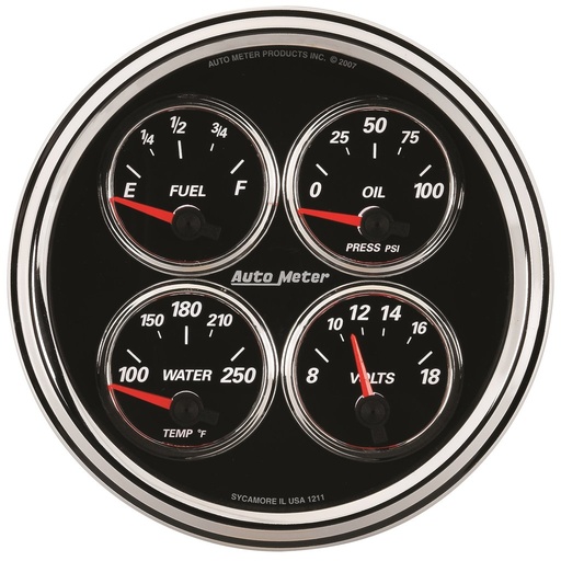 [ATM-1211] AutoMeter 5" QUAD GAUGE, 100 PSI/100-250 °F/8-18V/240-33 Ω, DESIGNER BLACK II